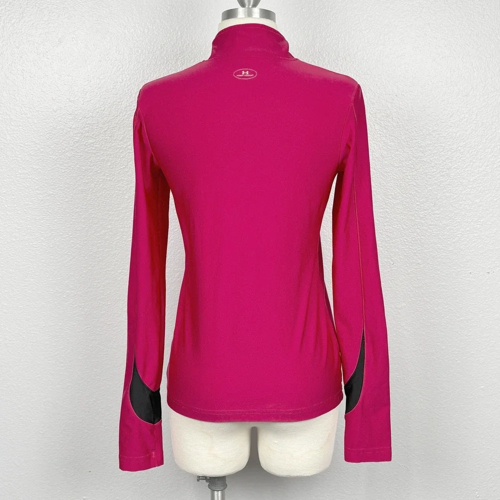 Under Armour Pink Quarter Zip Pullover Womens Medium Fitted Athletic - Picture 3 of 8